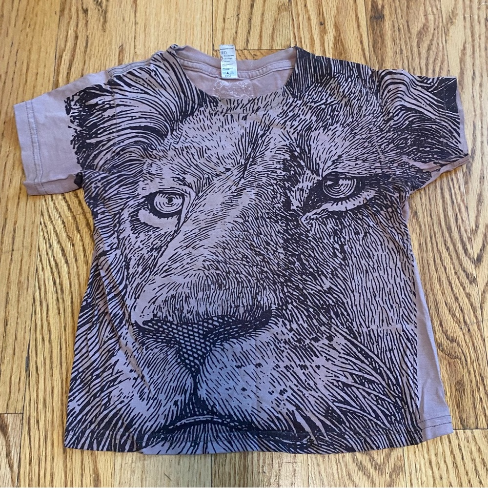 kids brown lion screen print shirt